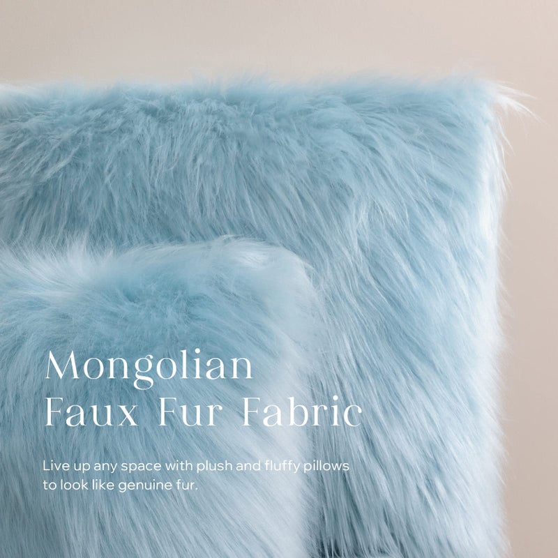 Phantoscope Faux Fur Solid Decorative Pillow Cover Fluffy Throw Pillow Mongolian Luxury Fuzzy Pillow Case Cushion Cover for Bedroom and Couch,Light Blue 12 x 20 Inches - Image 3